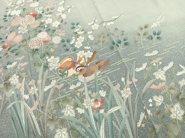 平和屋着物●訪問着　友禅　花鳥文　暈し染め　正絹　逸品　AABJ4723fy