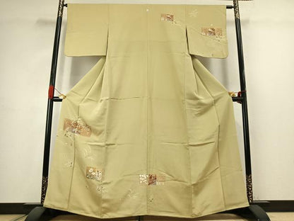 平和屋着物●訪問着　駒刺繍　草花文　金彩　正絹　逸品　AABJ4726fy