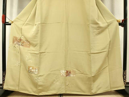 平和屋着物●訪問着　駒刺繍　草花文　金彩　正絹　逸品　AABJ4726fy