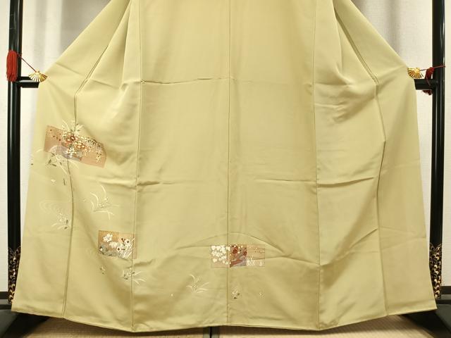 平和屋着物●訪問着　駒刺繍　草花文　金彩　正絹　逸品　AABJ4726fy