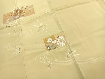 平和屋着物●訪問着　駒刺繍　草花文　金彩　正絹　逸品　AABJ4726fy