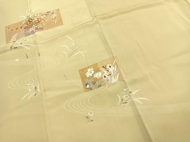 平和屋着物●訪問着　駒刺繍　草花文　金彩　正絹　逸品　AABJ4726fy