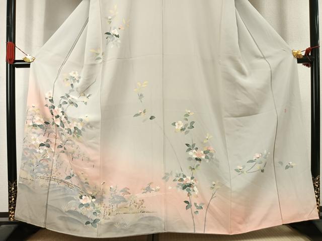 平和屋着物●訪問着　友禅　作家物　枝花文　暈し染め　正絹　逸品　AABJ4727fy
