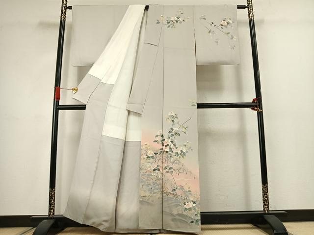 平和屋着物●訪問着　友禅　作家物　枝花文　暈し染め　正絹　逸品　AABJ4727fy