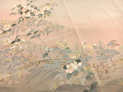 平和屋着物●訪問着　友禅　作家物　枝花文　暈し染め　正絹　逸品　AABJ4727fy