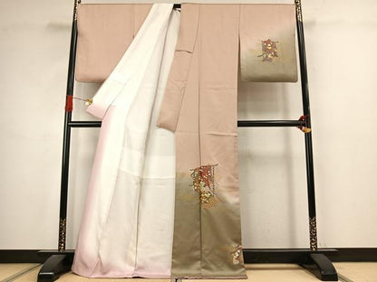 平和屋着物●訪問着　刺繍　誰が袖文　暈し染め　金彩　ロング丈　正絹　逸品　AABJ4728fy