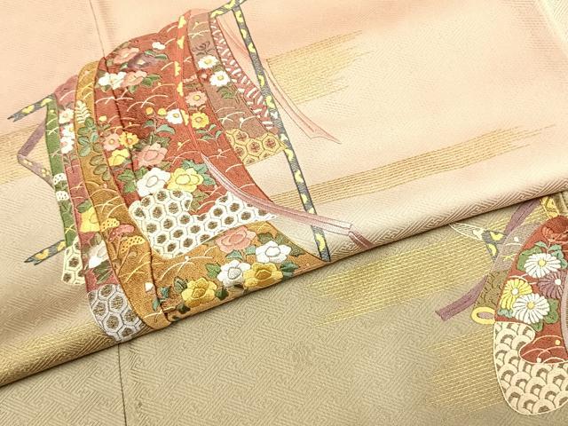 平和屋着物●訪問着　刺繍　誰が袖文　暈し染め　金彩　ロング丈　正絹　逸品　AABJ4728fy