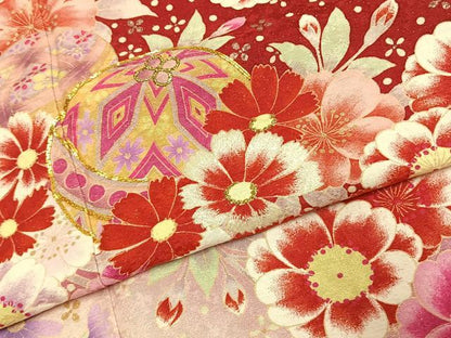 平和屋着物●豪華振袖　駒刺繍　草花毬文　暈し染め　銀通し地　正絹　逸品　AABJ4729fy