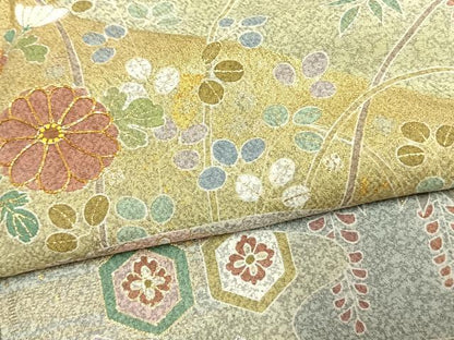 平和屋着物●京友禅の第一人者　松井青々　訪問着　駒刺繍　草花文　金銀彩　正絹　逸品　AABJ4730fy
