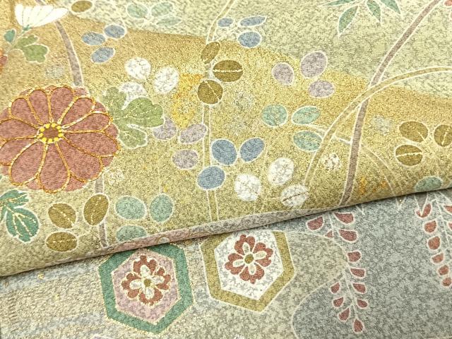 平和屋着物●京友禅の第一人者　松井青々　訪問着　駒刺繍　草花文　金銀彩　正絹　逸品　AABJ4730fy