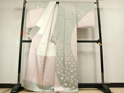 平和屋着物●十日町 名門青柳謹製　奇翠工房　訪問着　絞り　舞花文　金彩　正絹　逸品　AABJ4732fy