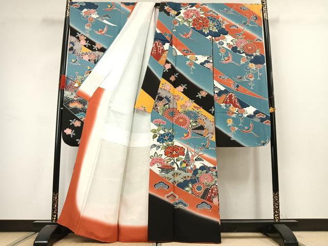 平和屋着物●豪華振袖　紅型　花鳥文　暈し染め　正絹　逸品　AABJ4733fy