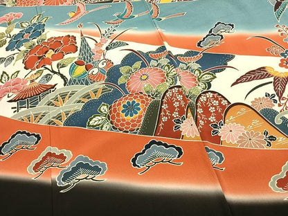 平和屋着物●豪華振袖　紅型　花鳥文　暈し染め　正絹　逸品　AABJ4733fy