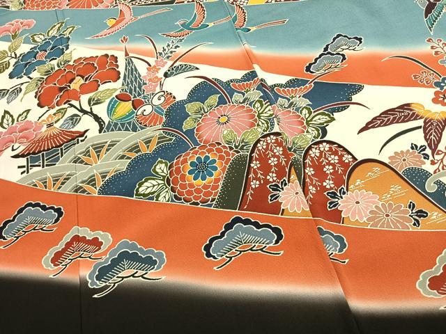 平和屋着物●豪華振袖　紅型　花鳥文　暈し染め　正絹　逸品　AABJ4733fy