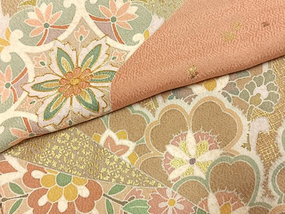 平和屋着物●訪問着　駒刺繍　草花文　金彩　丹後ちりめん　仮絵羽　正絹　逸品　未使用　AABJ4734fy