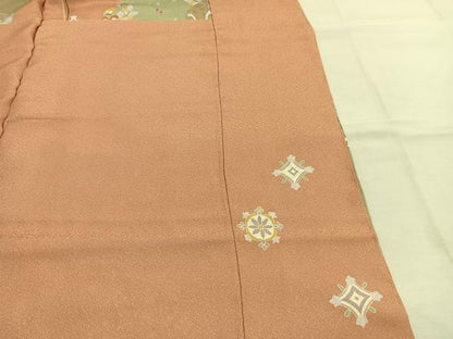 平和屋着物●訪問着　駒刺繍　草花文　金彩　丹後ちりめん　仮絵羽　正絹　逸品　未使用　AABJ4734fy