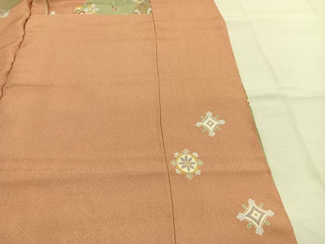 平和屋着物●訪問着　駒刺繍　草花文　金彩　丹後ちりめん　仮絵羽　正絹　逸品　未使用　AABJ4734fy