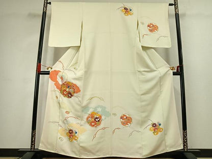 平和屋着物●銀座　志ま亀　訪問着　駒刺繍　草花文　金銀彩　正絹　逸品　AABJ4735fy