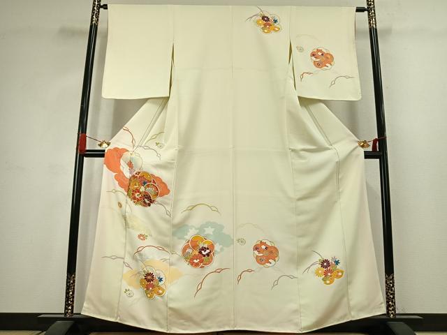 平和屋着物●銀座　志ま亀　訪問着　駒刺繍　草花文　金銀彩　正絹　逸品　AABJ4735fy