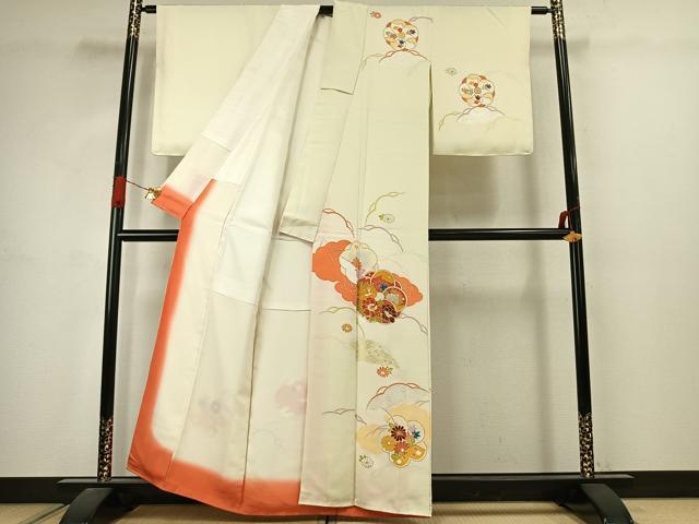 平和屋着物●銀座　志ま亀　訪問着　駒刺繍　草花文　金銀彩　正絹　逸品　AABJ4735fy