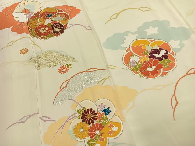 平和屋着物●銀座　志ま亀　訪問着　駒刺繍　草花文　金銀彩　正絹　逸品　AABJ4735fy