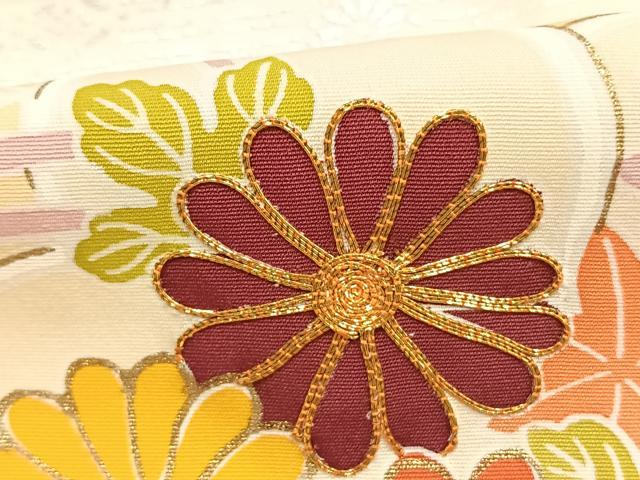 平和屋着物●銀座　志ま亀　訪問着　駒刺繍　草花文　金銀彩　正絹　逸品　AABJ4735fy