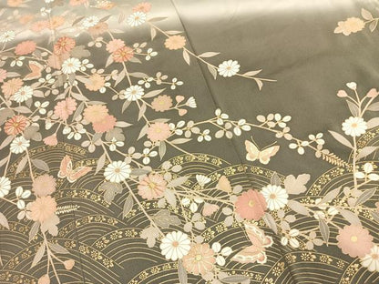 平和屋着物●訪問着　駒刺繍　花蝶文　暈し染め　金彩　正絹　逸品　AABJ4736fy
