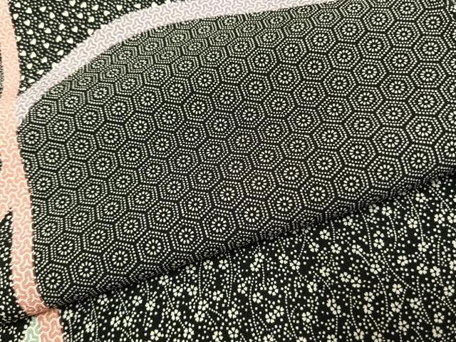平和屋着物●上質な小紋　吉祥花文　黒地　正絹　逸品　未使用　AABJ4738fy