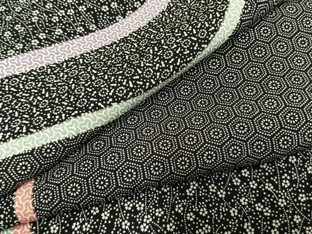 平和屋着物●上質な小紋　吉祥花文　黒地　正絹　逸品　未使用　AABJ4738fy