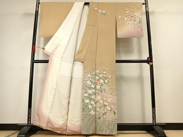 平和屋着物●訪問着　友禅　枝花文　暈し染め　金銀彩　正絹　逸品　AABJ4740fy
