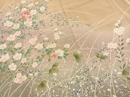 平和屋着物●訪問着　友禅　枝花文　暈し染め　金銀彩　正絹　逸品　AABJ4740fy