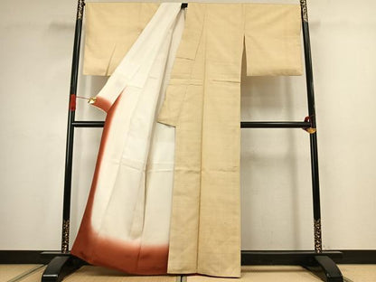 平和屋着物●染司よしおか　五代目　吉岡幸雄　紬　色無地　砥粉色　正絹　逸品　AABJ4741fy