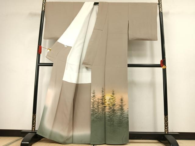 平和屋着物●日本画家　水嶋征夫　色留袖　手描き　樹林文　暈し染め　正絹　逸品　AABJ4745fy