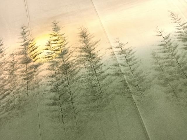 平和屋着物●日本画家　水嶋征夫　色留袖　手描き　樹林文　暈し染め　正絹　逸品　AABJ4745fy
