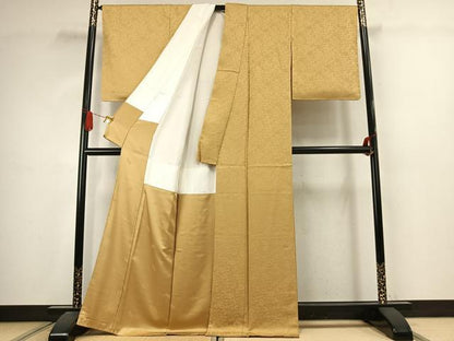 平和屋着物●ファッションブランド　CELINE　セリーヌ　色無地　花唐草地紋　黄朽葉色　正絹　逸品　未使用　AABJ4746fy