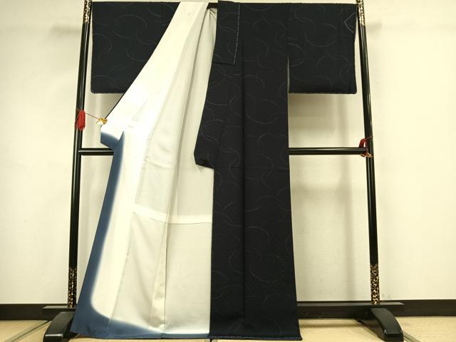 平和屋着物●上質な小紋　流水文　ロング丈　正絹　逸品　未使用　AABJ4747fy