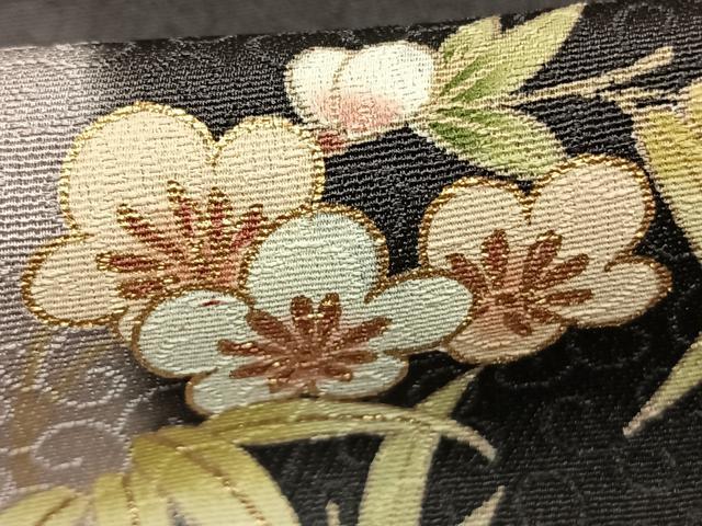平和屋着物●十代目 歌舞伎役者　坂東三津五郎　訪問着　草花文　暈し染め　黒地　金彩　やまと誂製　正絹　逸品　AABJ4749fy