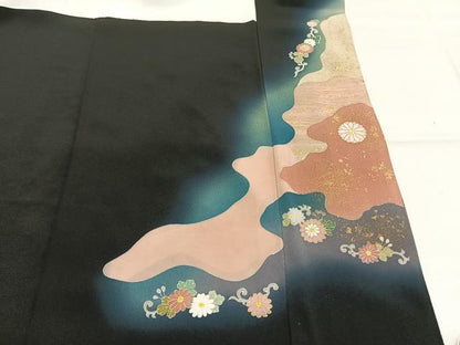 平和屋着物●京友禅の第一人者　松井青々　黒留袖　駒刺繍　道長花文　暈し染め　金銀彩　正絹　逸品　AABJ4750fy