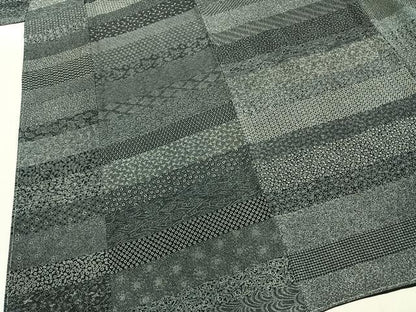 平和屋着物●江戸小紋　作家物　横段文　黒地　正絹　逸品　未使用　AABJ4755fy