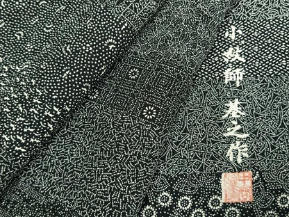 平和屋着物●江戸小紋　作家物　横段文　黒地　正絹　逸品　未使用　AABJ4755fy