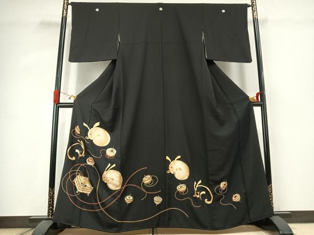 平和屋着物●豪華黒留袖　駒刺繍　兎　駒　金彩　正絹　逸品　未使用　AABJ4756fy