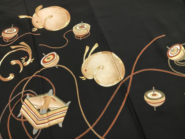 平和屋着物●豪華黒留袖　駒刺繍　兎　駒　金彩　正絹　逸品　未使用　AABJ4756fy