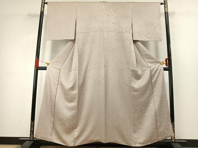 平和屋着物●上質な色無地　お召地　草花地紋　練色　正絹　逸品　AABJ4764fy