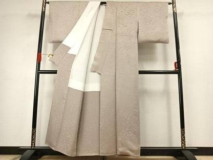 平和屋着物●上質な色無地　お召地　草花地紋　練色　正絹　逸品　AABJ4764fy