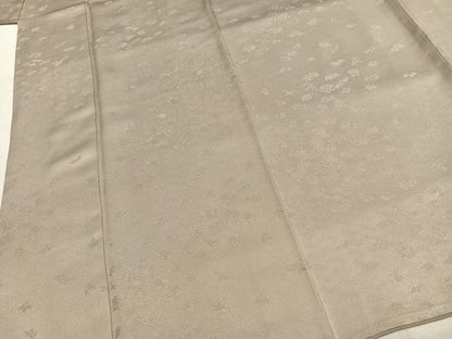 平和屋着物●上質な色無地　お召地　草花地紋　練色　正絹　逸品　AABJ4764fy