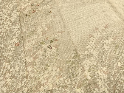 平和屋着物●訪問着　手描き　総刺繍　絞り　花蝶文　金糸　正絹　逸品　AABJ4768fy