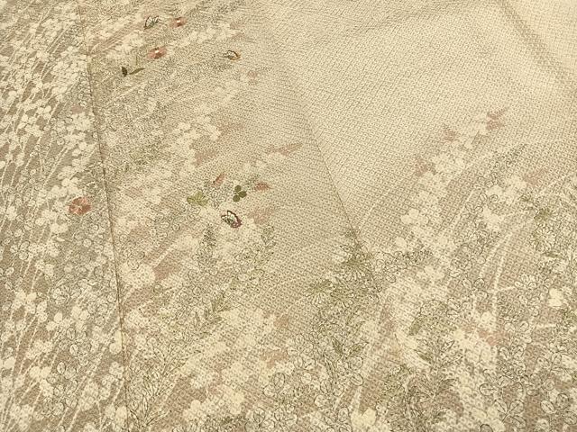 平和屋着物●訪問着　手描き　総刺繍　絞り　花蝶文　金糸　正絹　逸品　AABJ4768fy