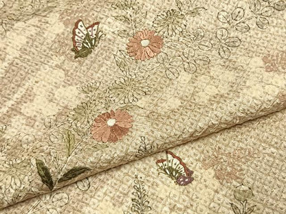 平和屋着物●訪問着　手描き　総刺繍　絞り　花蝶文　金糸　正絹　逸品　AABJ4768fy