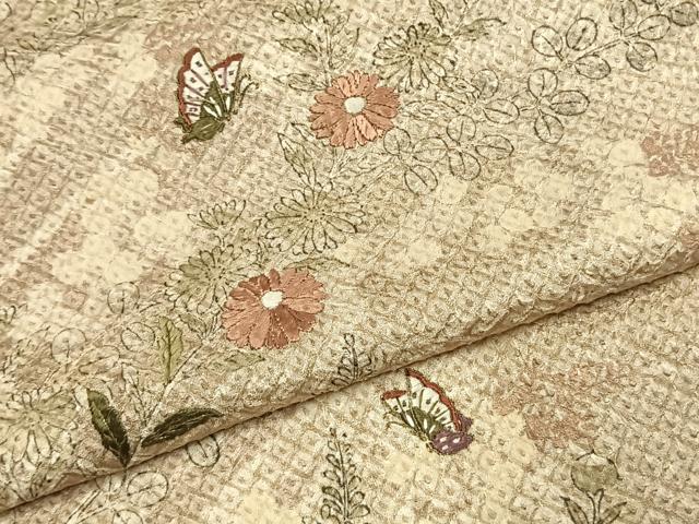 平和屋着物●訪問着　手描き　総刺繍　絞り　花蝶文　金糸　正絹　逸品　AABJ4768fy