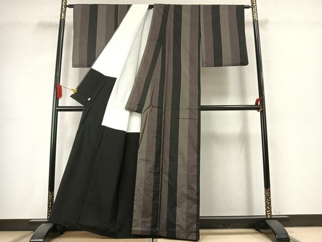 平和屋着物●本場染大島紬　間道　正絹　逸品　AABJ4770fy